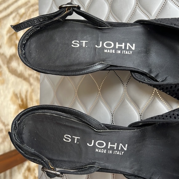 💕St. John Black Silk Satin Paillette Evening Slingbacks Rhinestone Buckles 7.5 - Picture 4 of 11